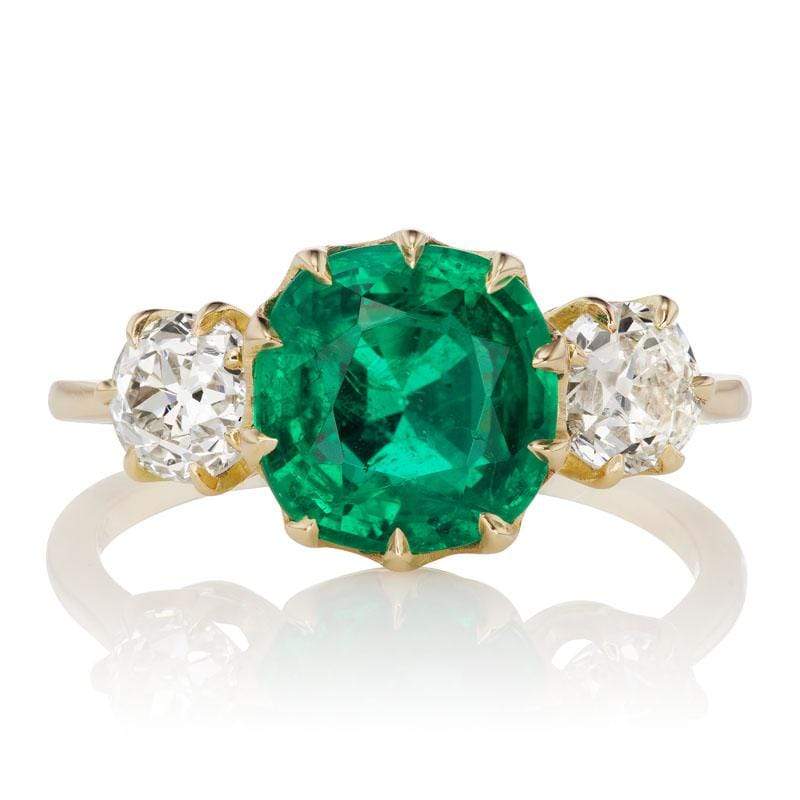 Emerald Engagement Ring with Diamond Side Stones