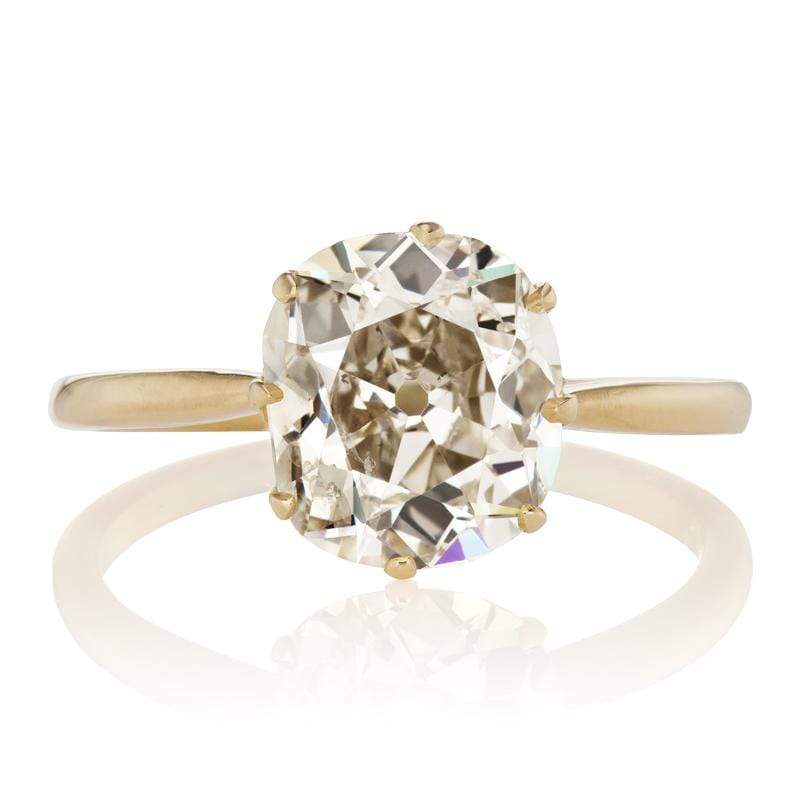 2.73ct Champagne Color Old Mine Cut Diamond Solitaire Ring