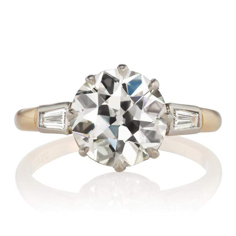 Two Tone Diamond Engagement Ring with Baguettes