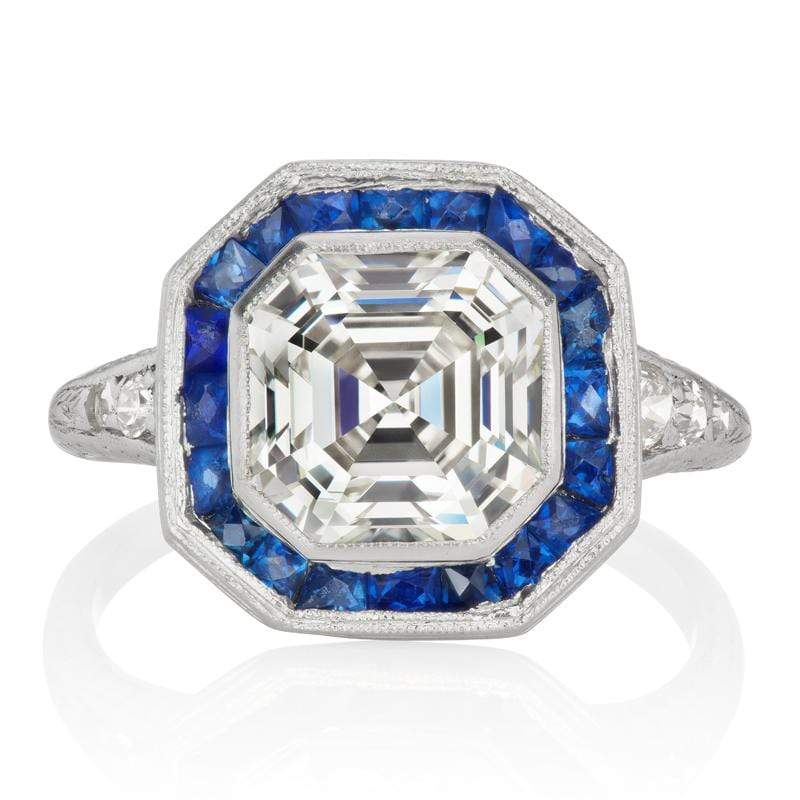 Octagon Diamond & Sapphire Halo Engagement Ring