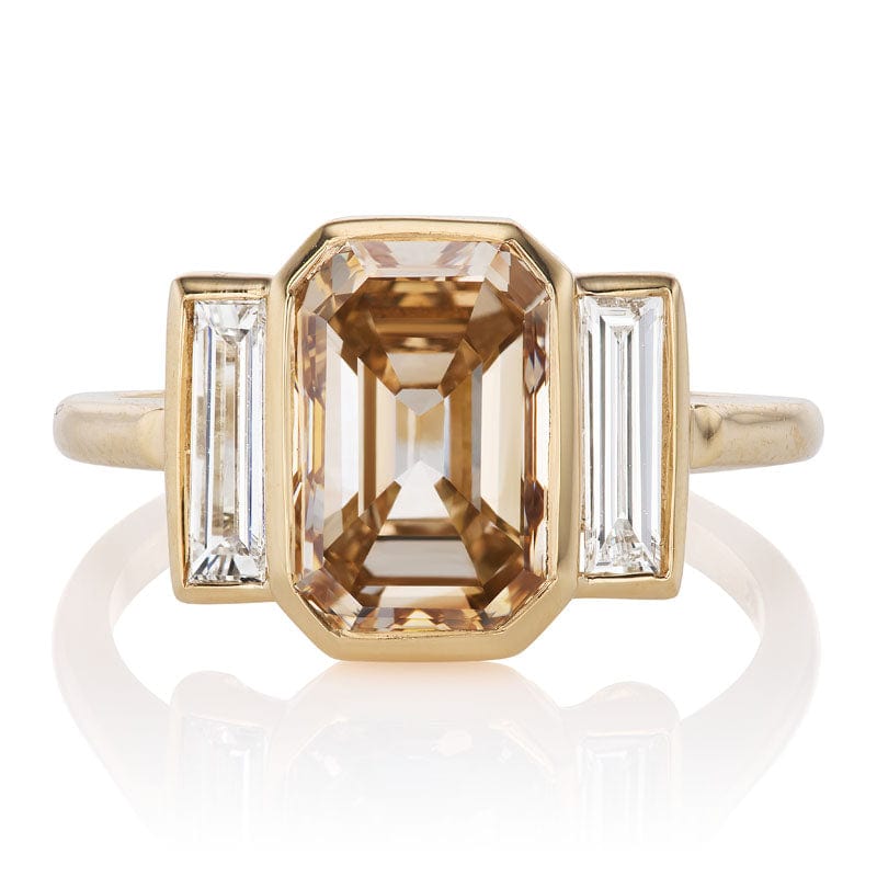 3.00 ct Emerald Cut Champagne Diamond Engagement Ring