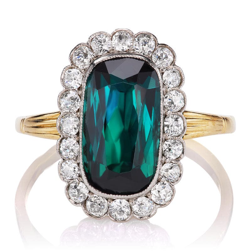 Antique Tourmaline Ring with Diamond Halo