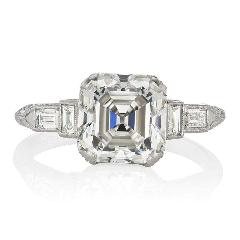 3 Carat Asscher Cut Diamond Engagement Ring with Baguettes
