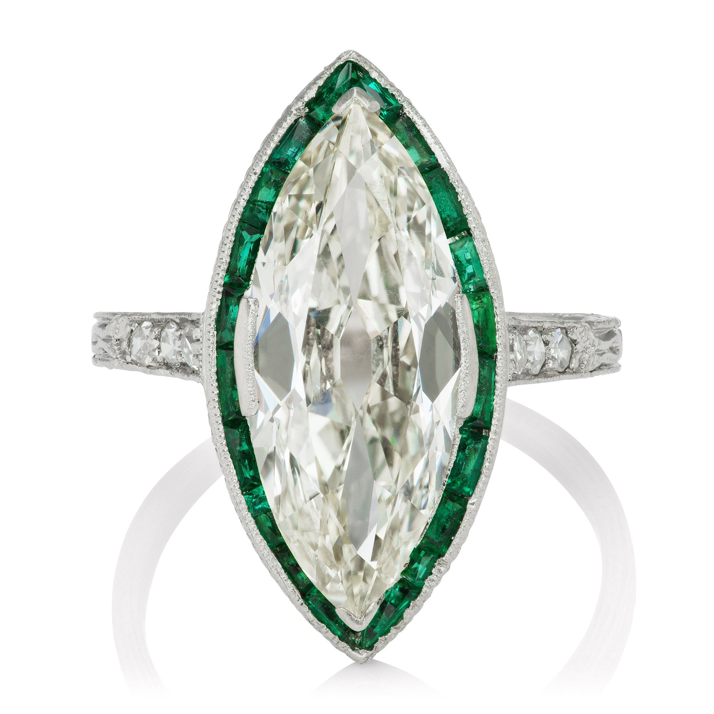 Marquise Diamond Engagement Ring With Emerald Halo | Victor Barbone