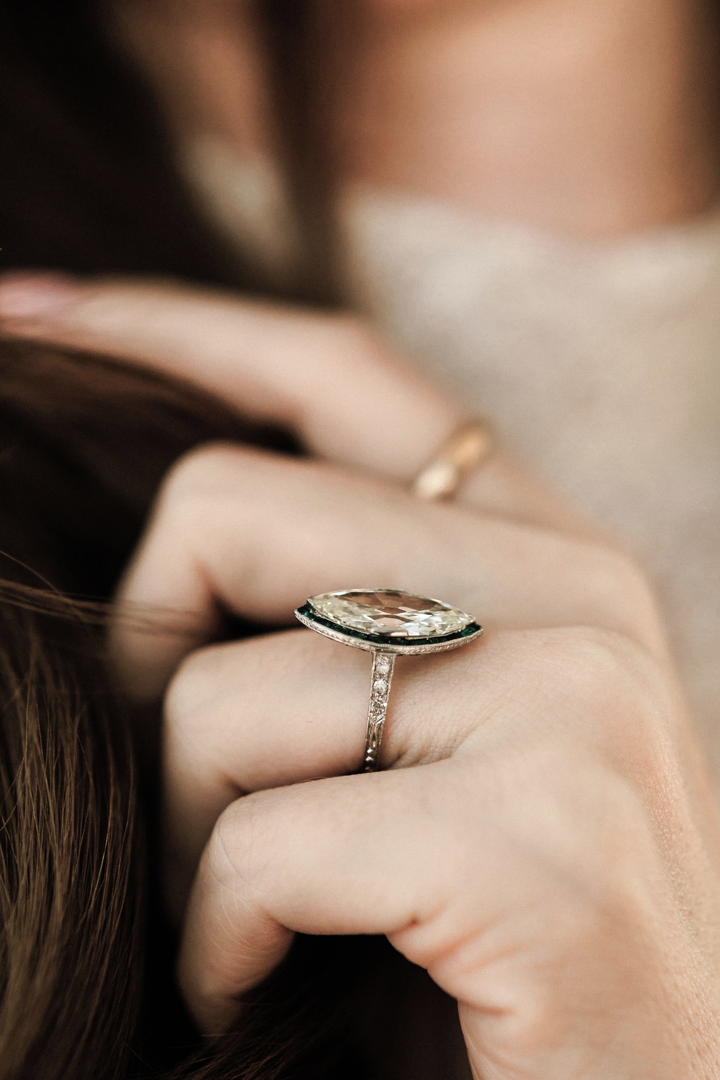 3.03ct Marquise Diamond Marquise Diamond Engagement Ring With Emerald Halo