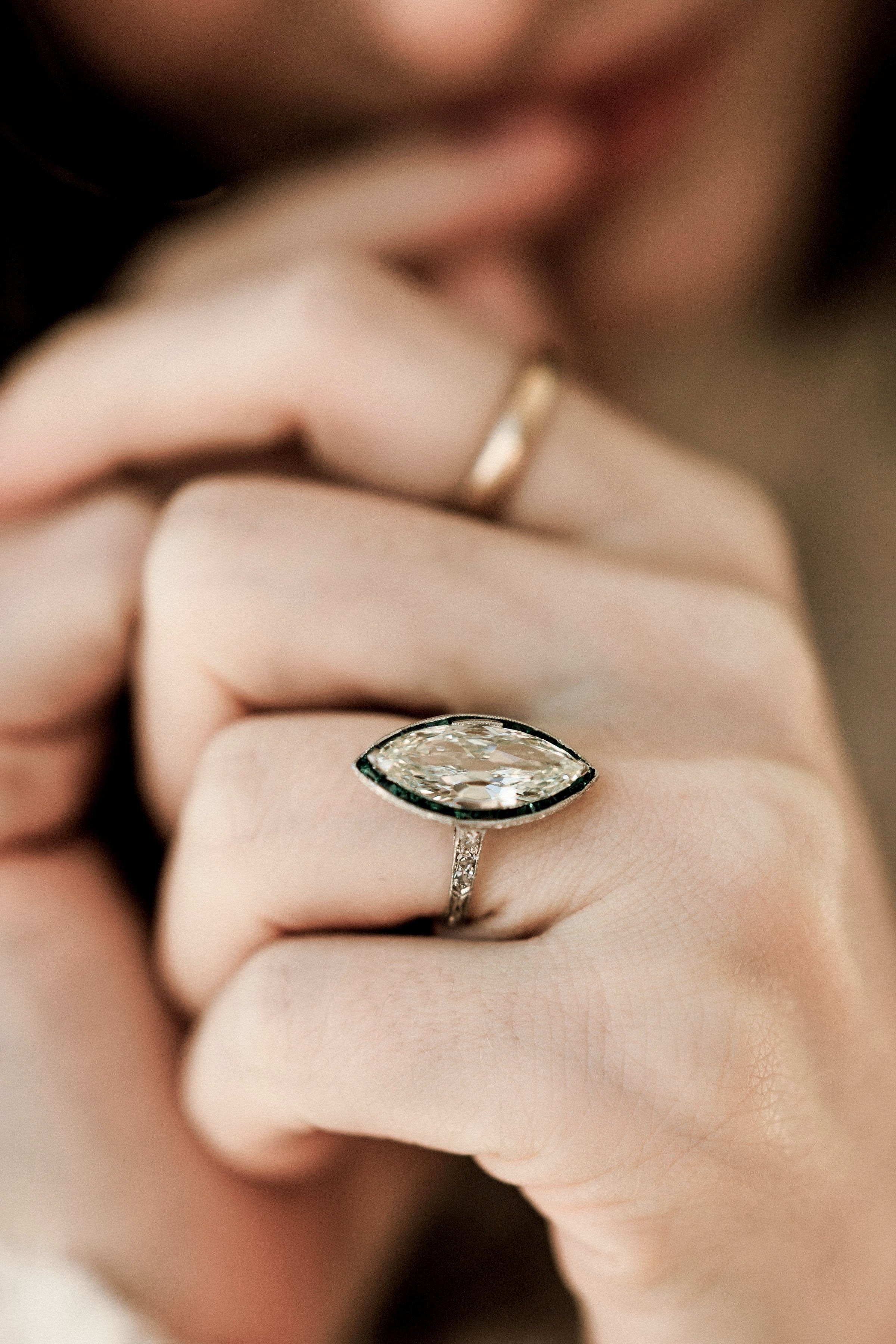 3.03ct Marquise Diamond Marquise Diamond Engagement Ring With Emerald Halo