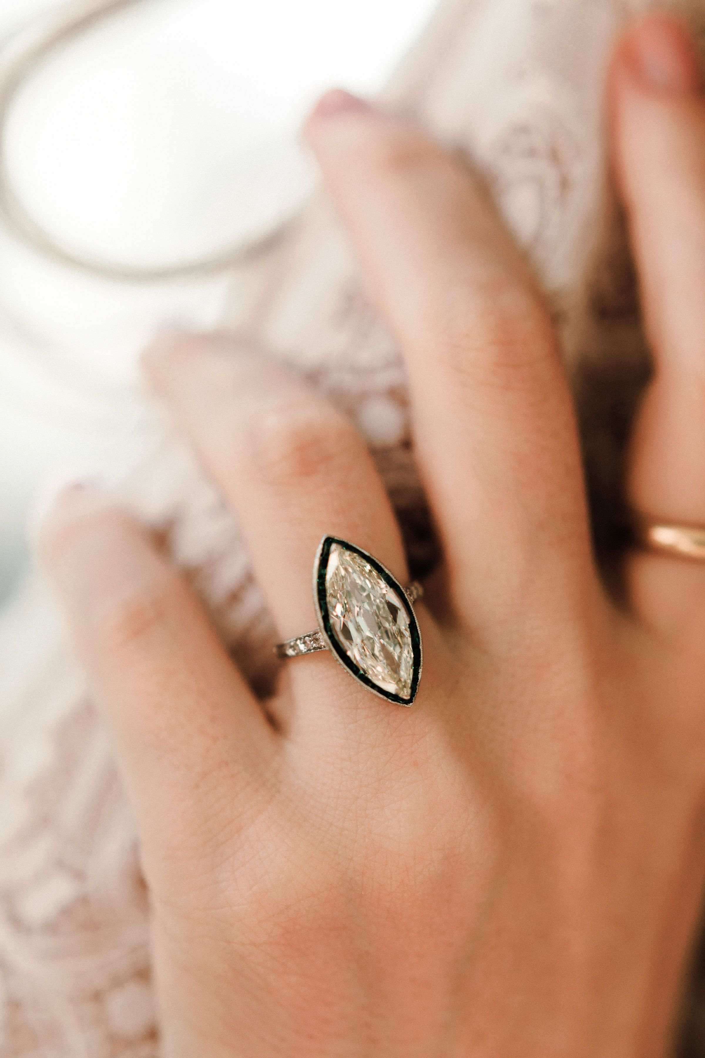 3.03ct Marquise Diamond Marquise Diamond Engagement Ring With Emerald Halo