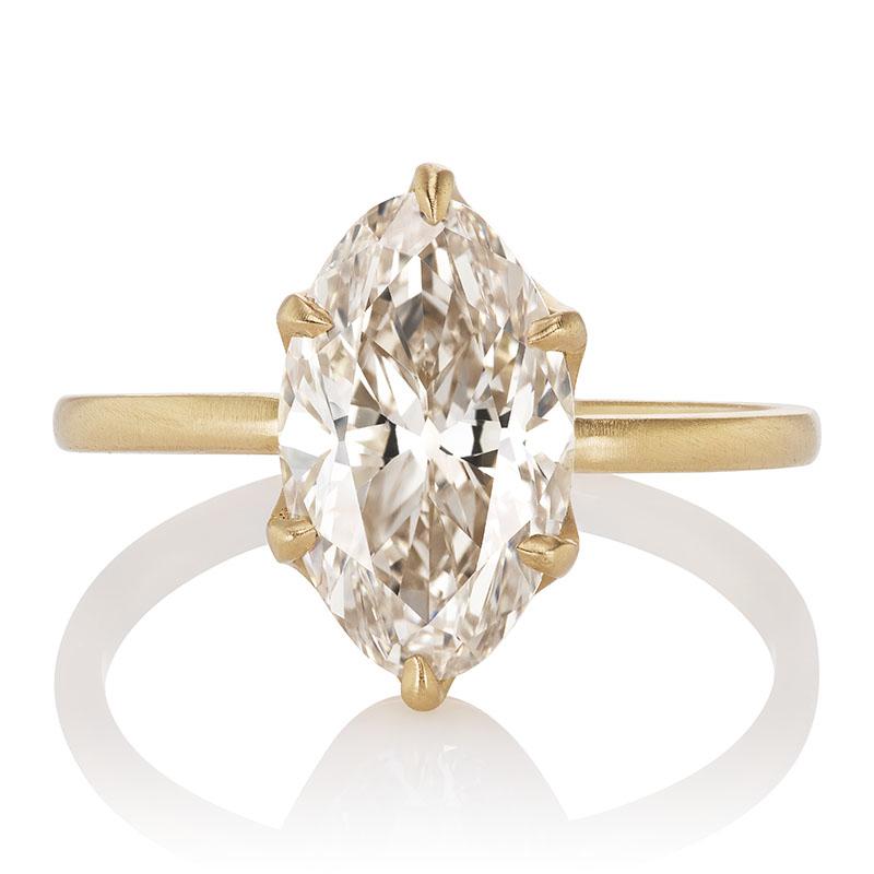 3.04 Moval Cut Champagne Colored Diamond Ring