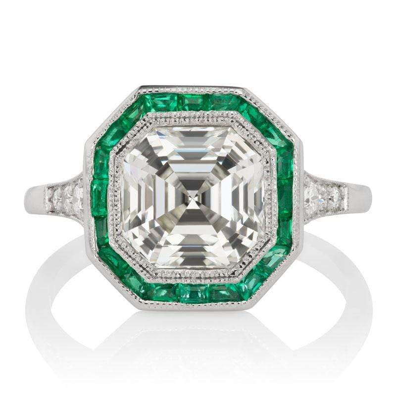 Octagon Diamond & Emerald Halo Engagement Ring