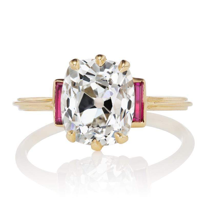 Diamond Engagement Ring with Ruby Baguettes