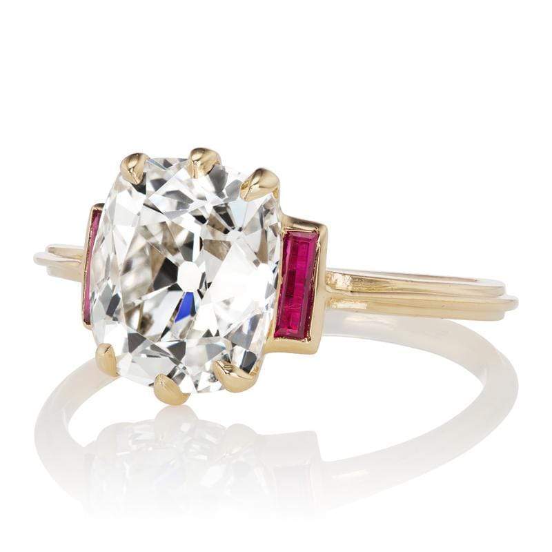 3.11ct Old Mine Cut Diamond diamond engagement ring with gemstone