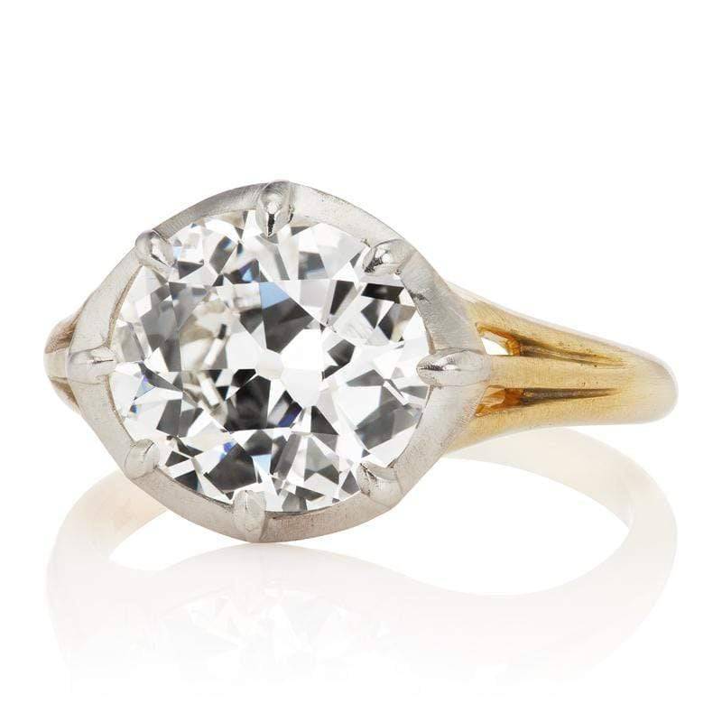 Two Tone Old Mine Cut Solitaire Engagement Ring