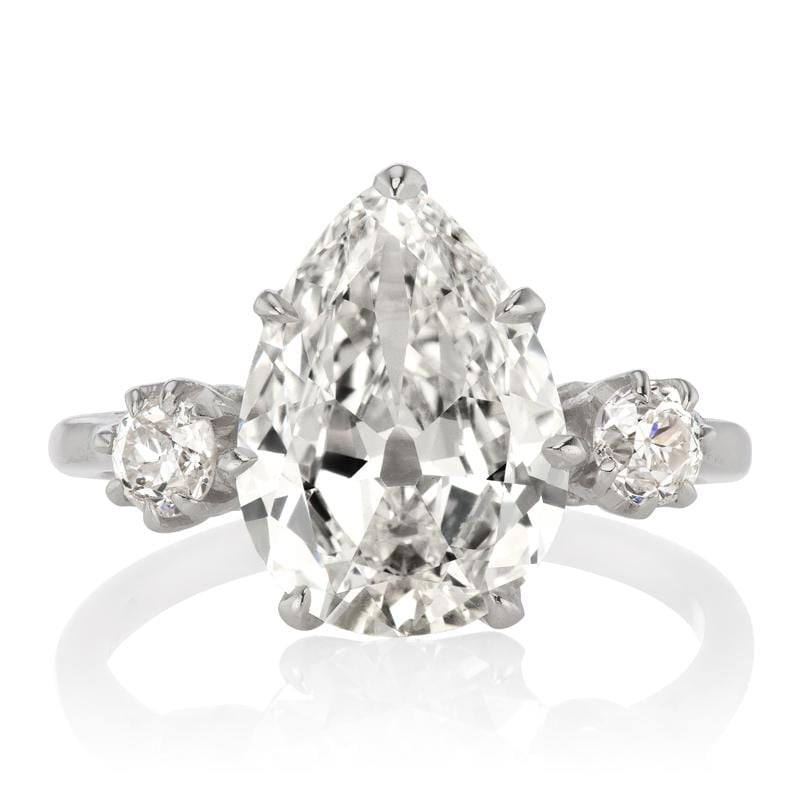 3.13 ct Pear Shaped Diamond Engagement Ring with Side Stones