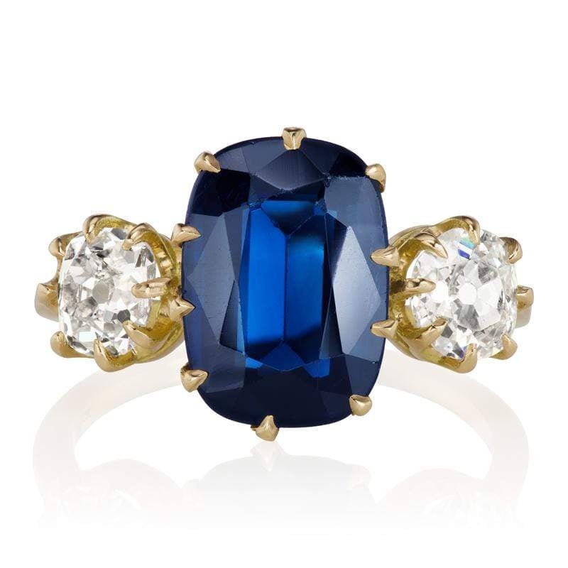 Sapphire & Diamond Three Stone Ring | Victor Barboné Jewelry