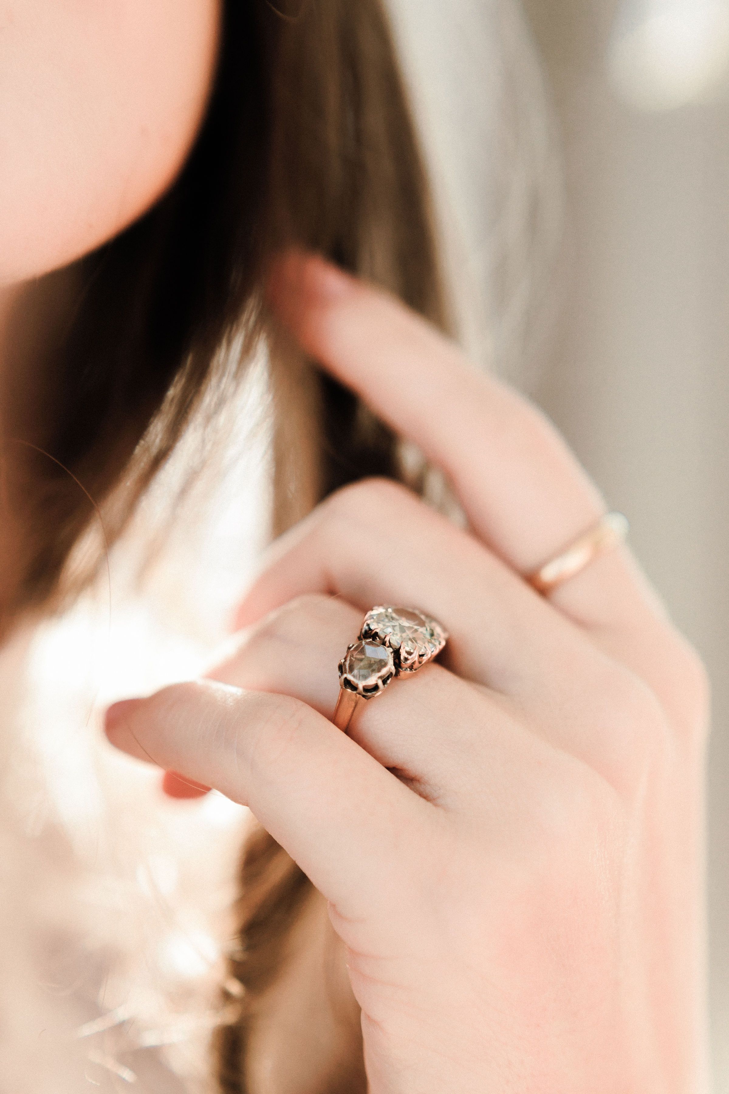 3.27ct antique cushion diamond Rose Gold And Silver Engagement Ring