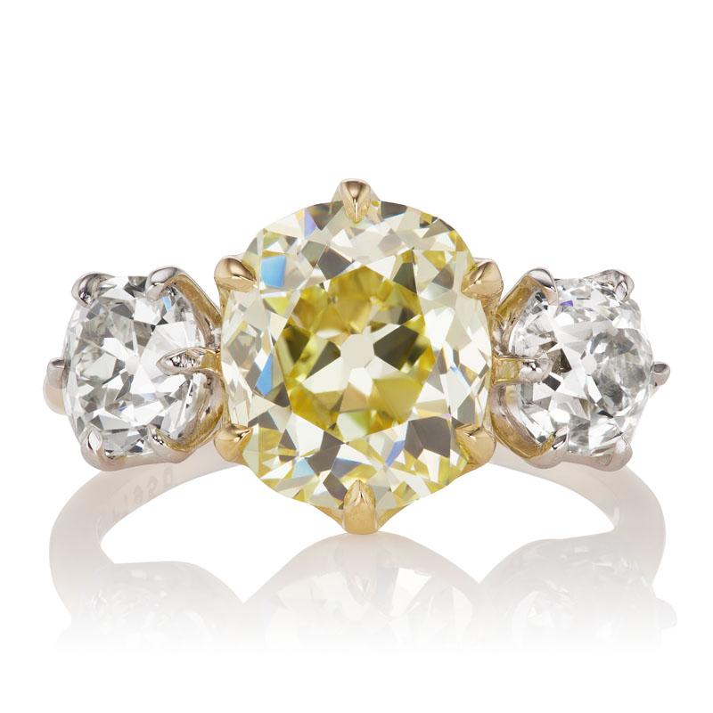 Fancy Yellow Old Mine Cut Diamond Ring