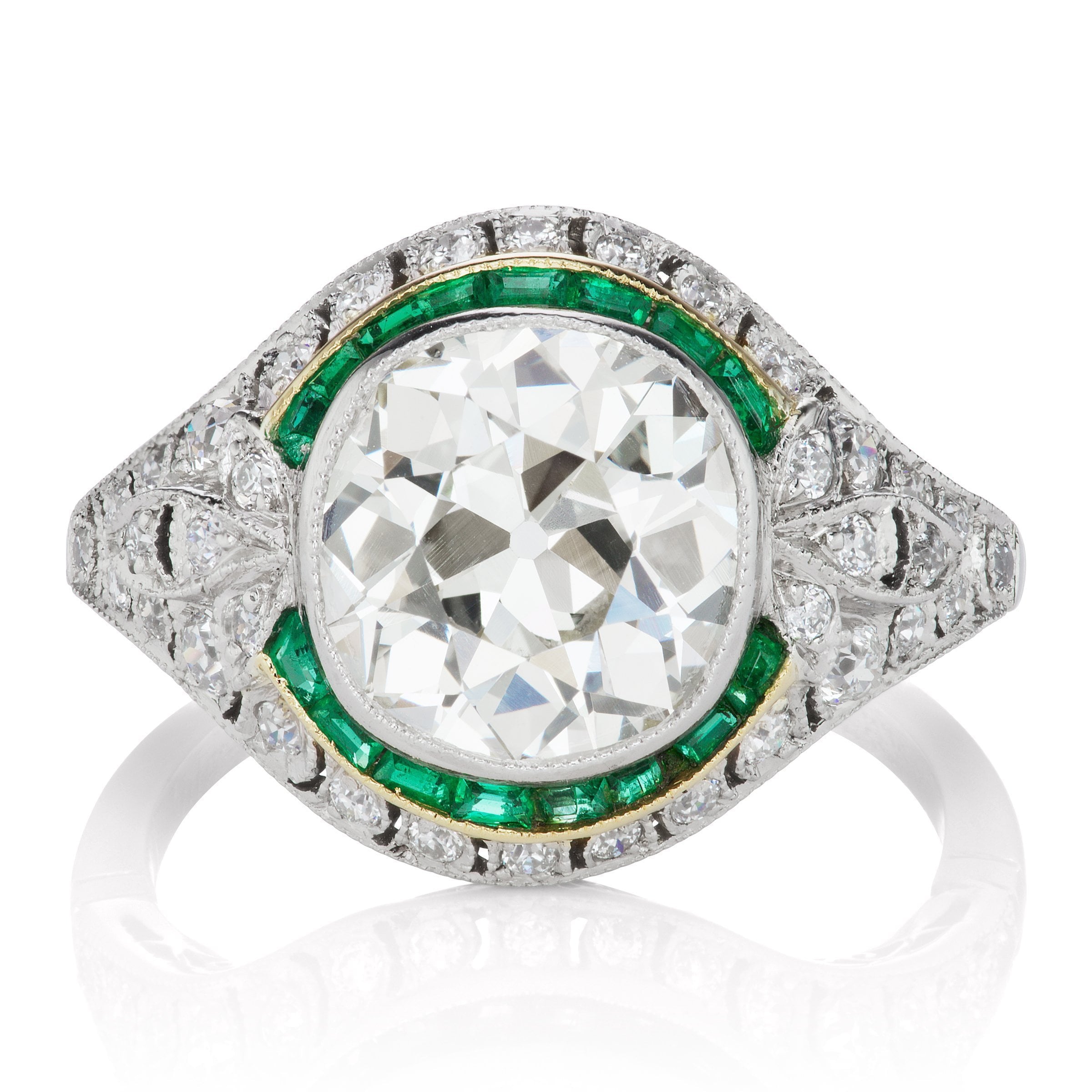 Bezel Set Diamond & Emerald Halo Engagement Ring | Victor Barbone