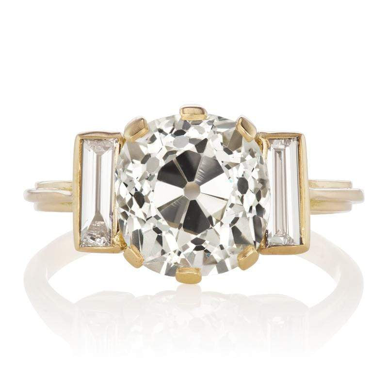 3.5 Carat Old Mine Cut Vintage Engagement Ring with Baguettes