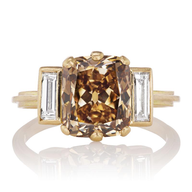 Beautiful Dark Yellowish Brown 3.64 ct Diamond Ring