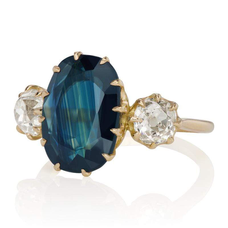 3.94ct old mine cut sapphire engagement ring