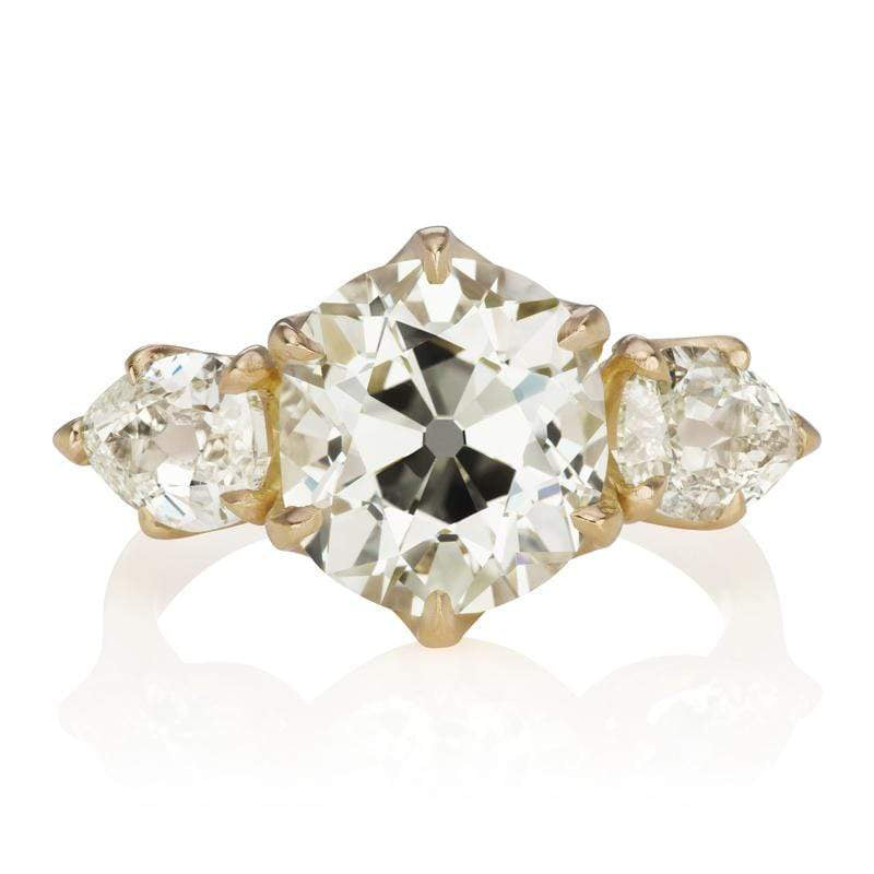 4 Carat Old Mine Cut Engagement Ring with Pear Cut Side Stones