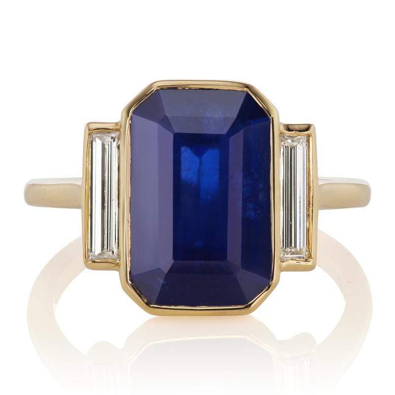 4 Carat Sapphire Engagement Ring with Baguette Diamonds