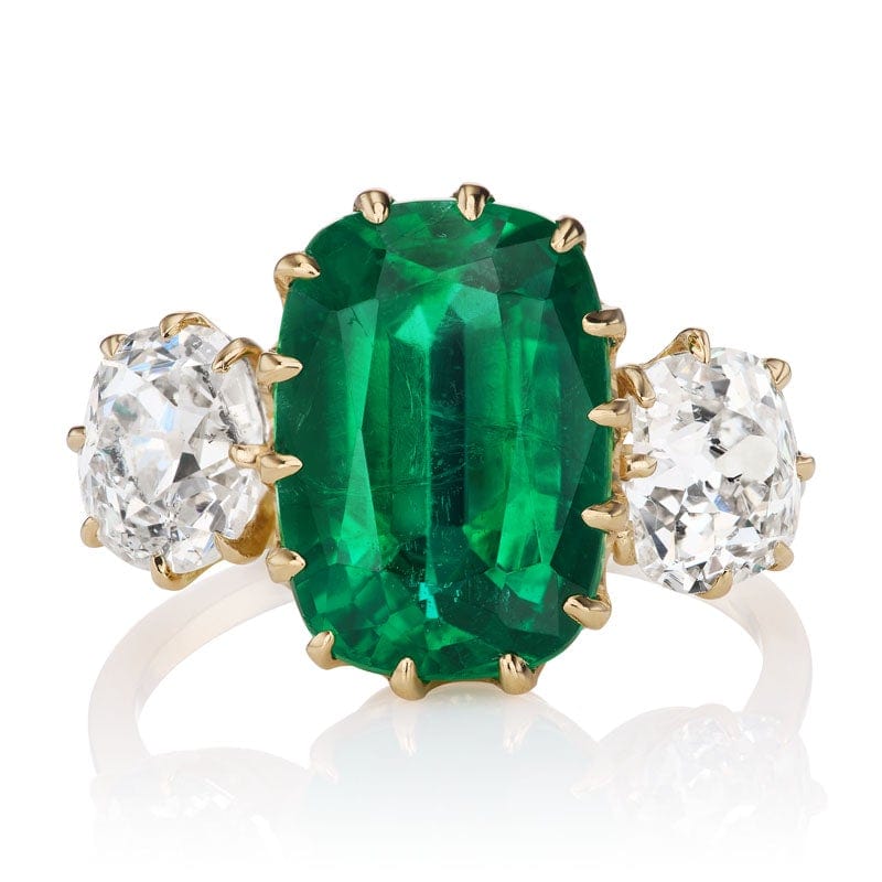 4.21-carat Cushion Cut Zambian Emerald Ring