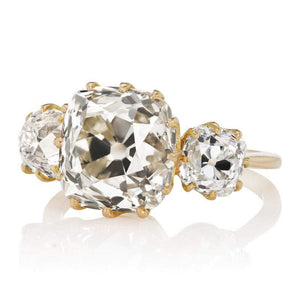 5 carat Chunky Old Mine Cut Three Stone Engagement Ring
