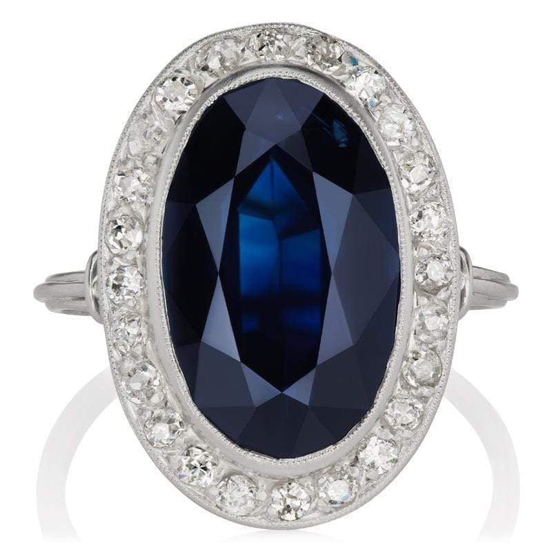 Edwardian Sapphire Halo Engagement Ring - 7.18 ct