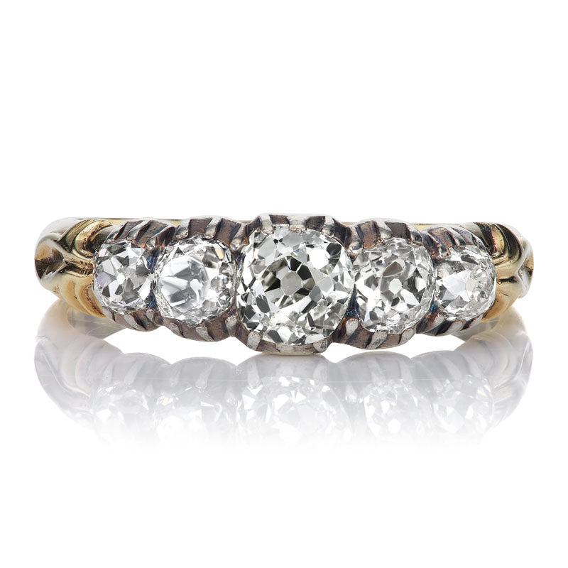 Patinaed Silver and 18kt Gold Five-Stone Diamond Ring