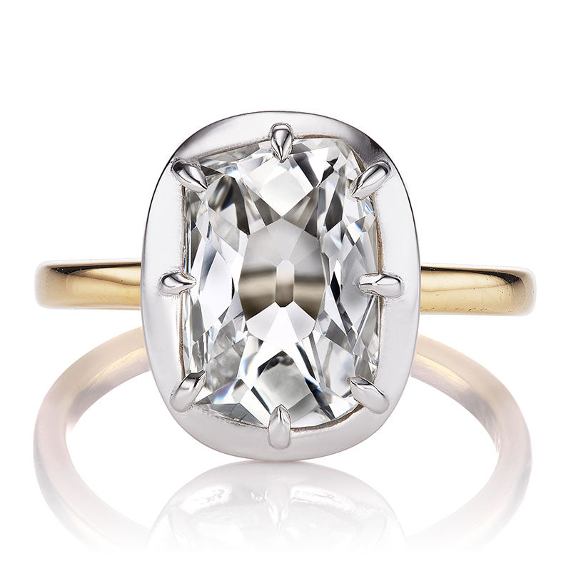 Bright 2.26ct Elongated Old Mine Cut Diamond Engagement Ring