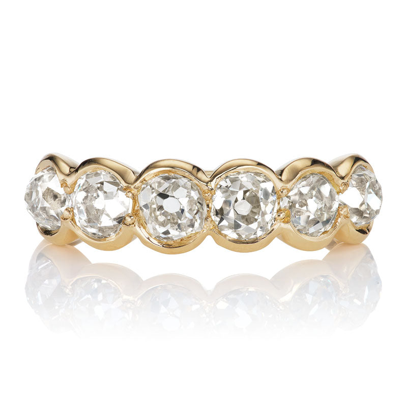 Old Mine Cut Half Hoop Wedding Band in 18kt Yellow Gold