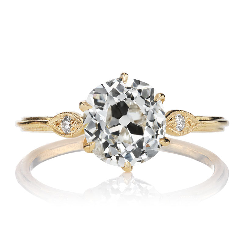 2ct Old Mine Cut Diamond with Dainty Leaf Setting