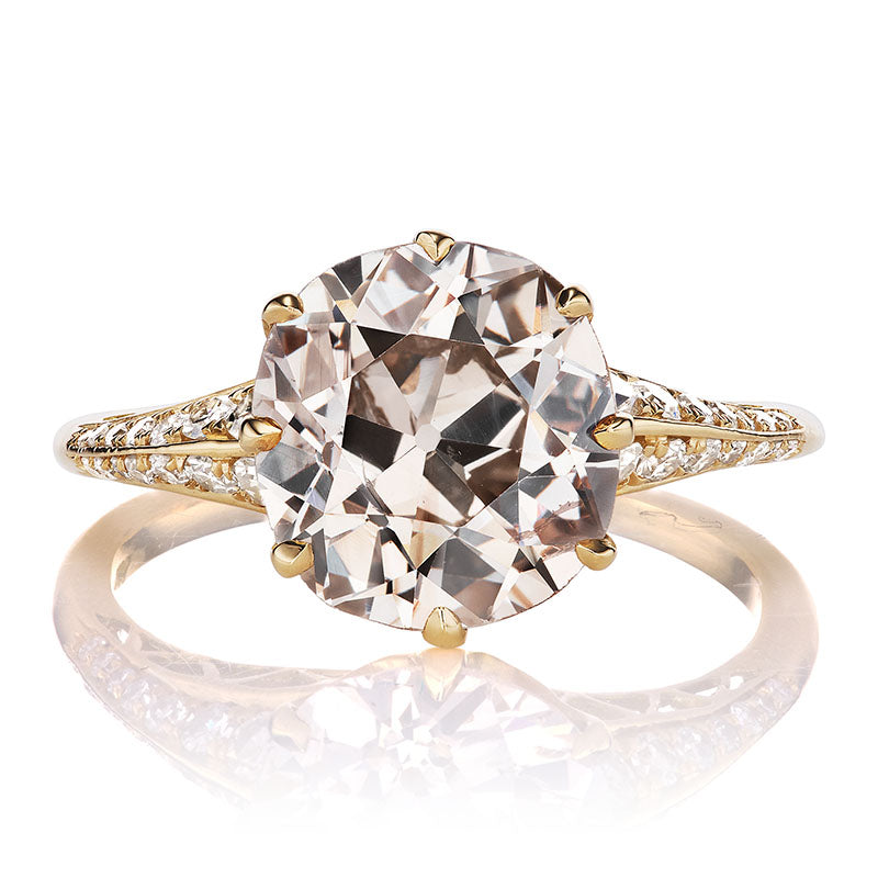 3.27ct Champagne Color Old Mine Cut Engagement Ring