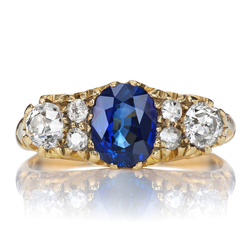 Antique Victorian Sapphire and Diamond Half Hoop Ring 