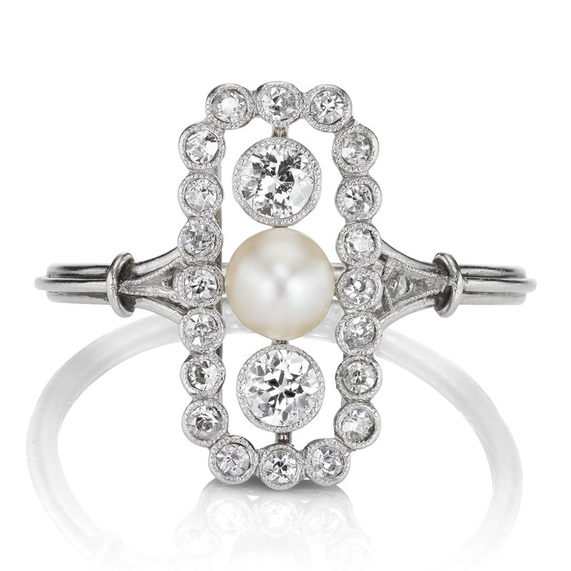 French Antique Diamond and Pearl Cocktail Ring