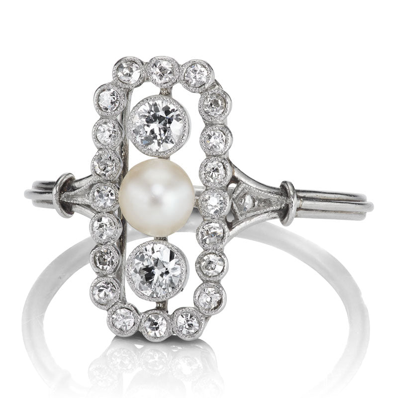 French Antique Pearl and Diamond Ring diamond