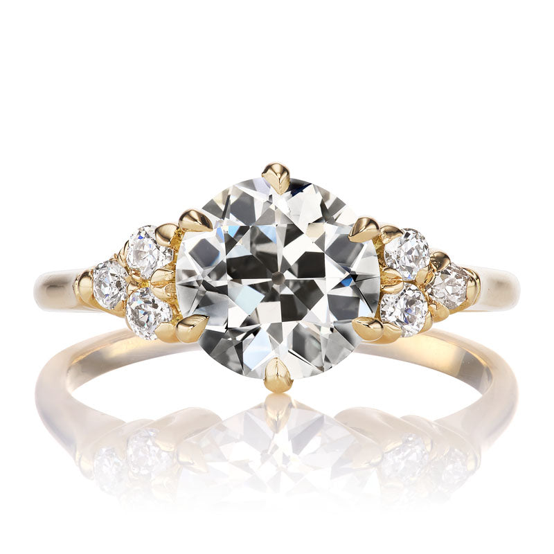 Yellow Gold 1.68 carat Old European Cut Engagement Ring with Side Stones