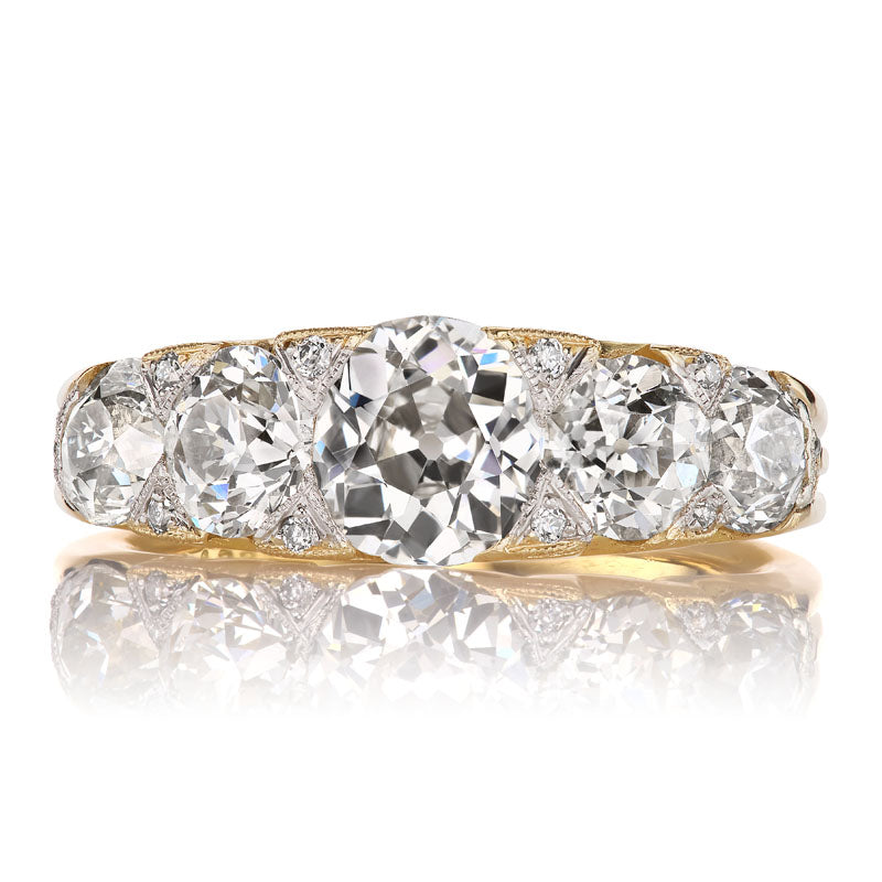 Two Tone Five Stone Old Mine Cut Engagement Ring
