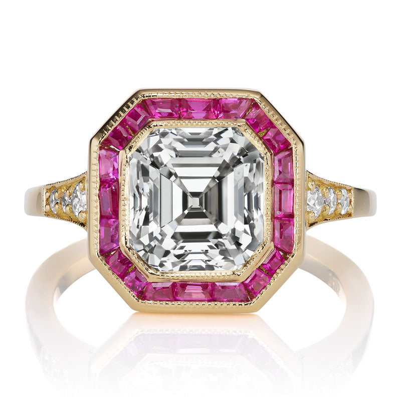 3-carat Asscher Cut Diamond and Ruby Halo Engagement Ring