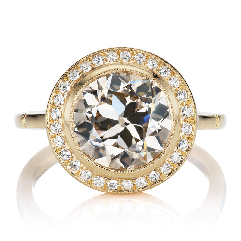 Bezel Set Halo Ring with 2.84ct Transitional Cut Diamond