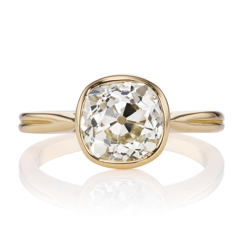 Bezel Set 2.74ct Champagne Colored Old Mine Cut Diamond Ring