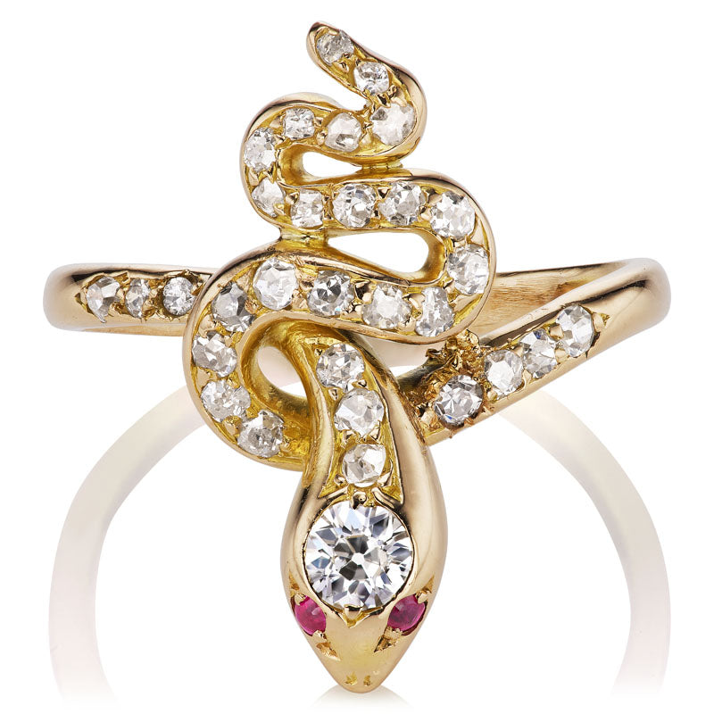 Antique Diamond and Ruby Snake Ring