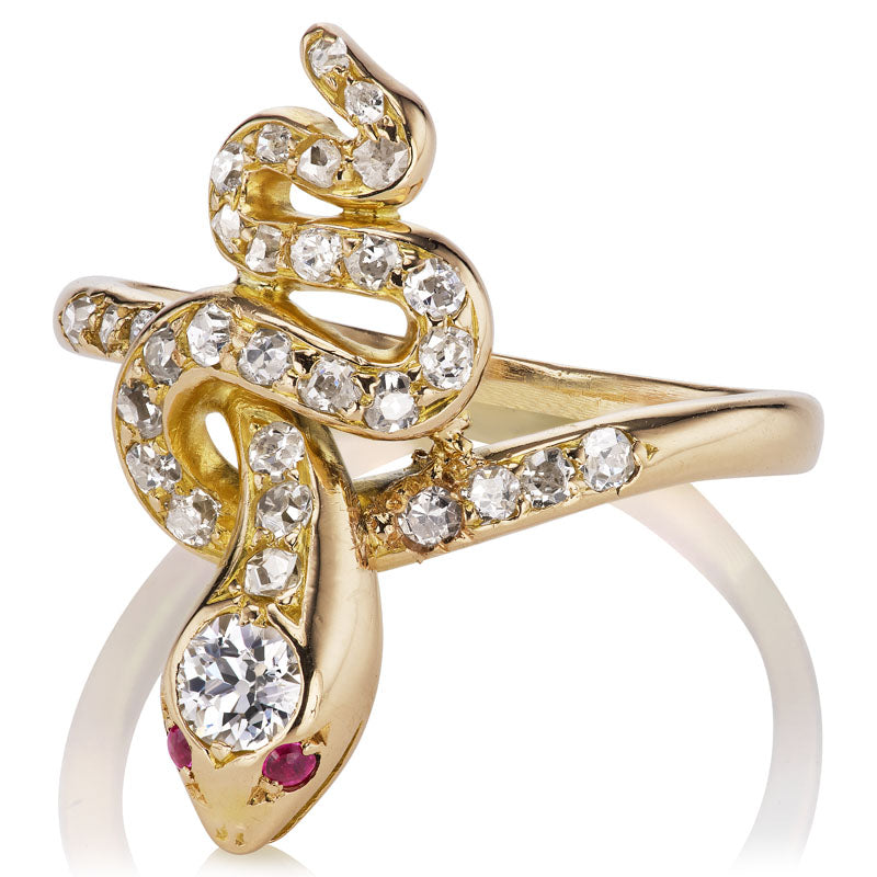 Antique Snake Ring diamond with gemstone