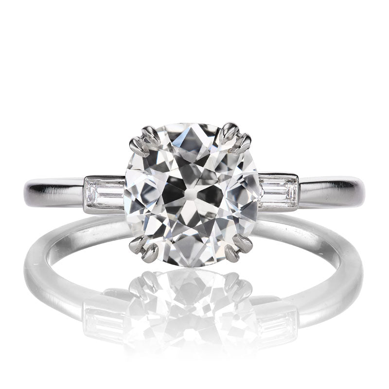 Platinum 1.82 ct Old Mine Cut Double Prong Engagement Ring
