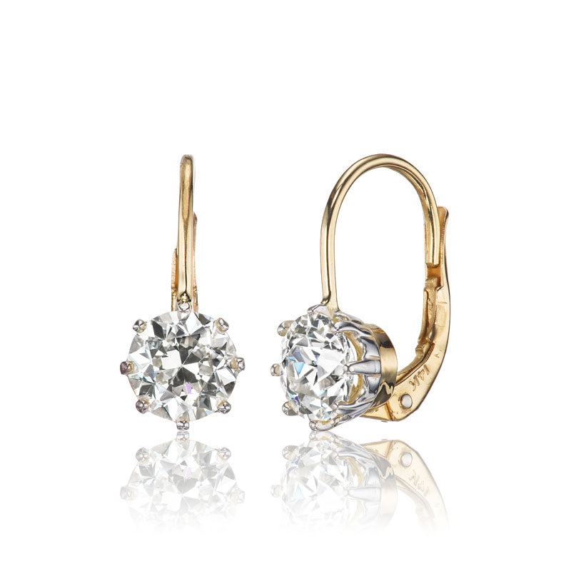 Antique Platinum and Gold Drop Diamond Earrings