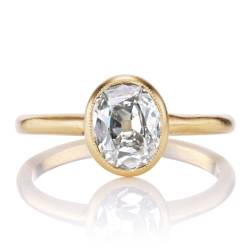 Bright 1 carat Old Mine Cut Diamond Ring with Millegrain Details