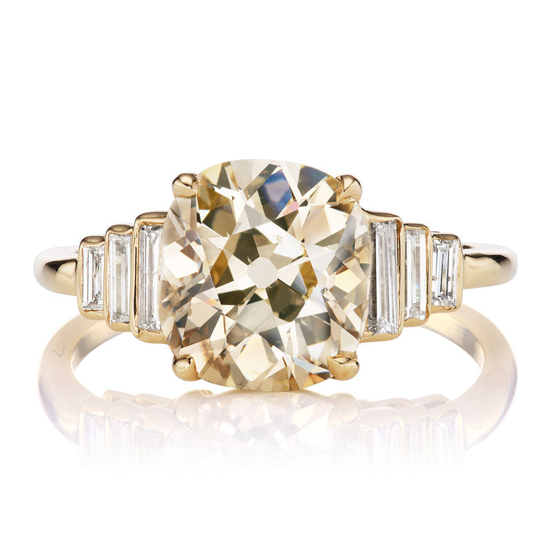 3 carat Champagne Colored Old Mine Cut Diamond Engagement Ring