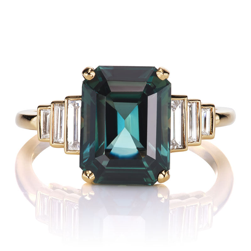 4.54ct No Heat Green-Blue Sapphire & Diamond Engagement Ring