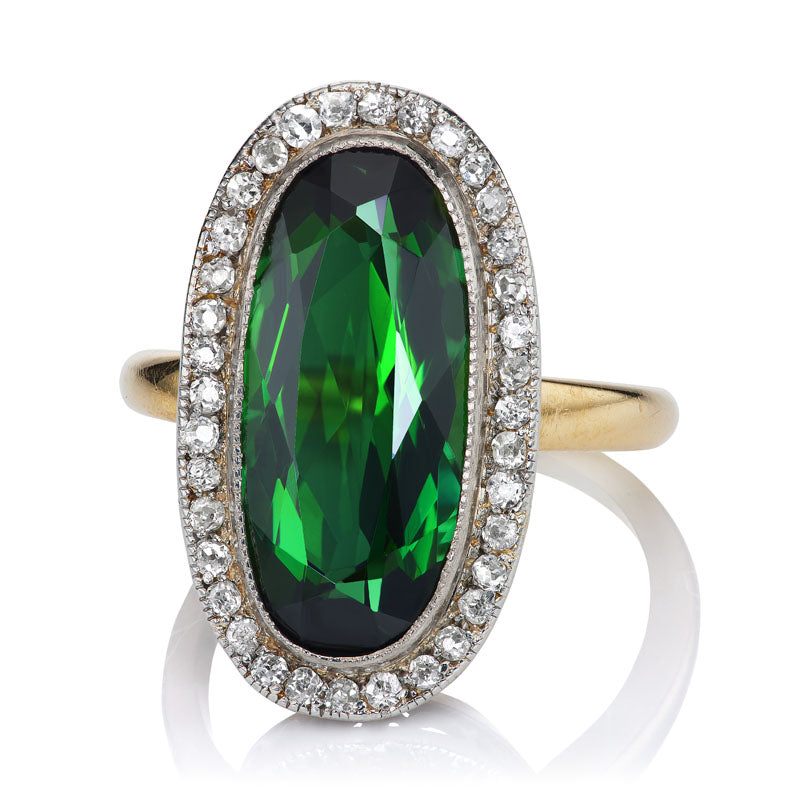 Green Tourmaline Cocktail Ring diamond with gemstone